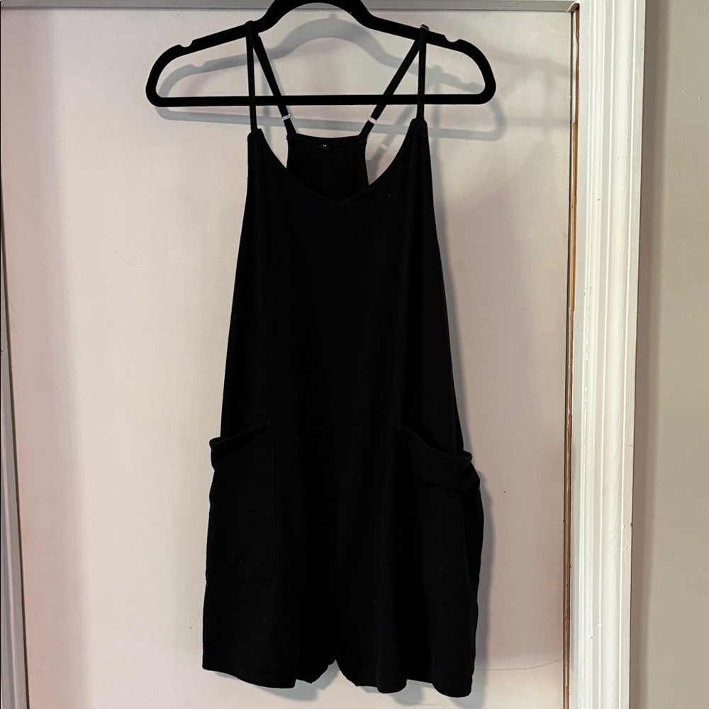 Black Oversized Romper with Pockets